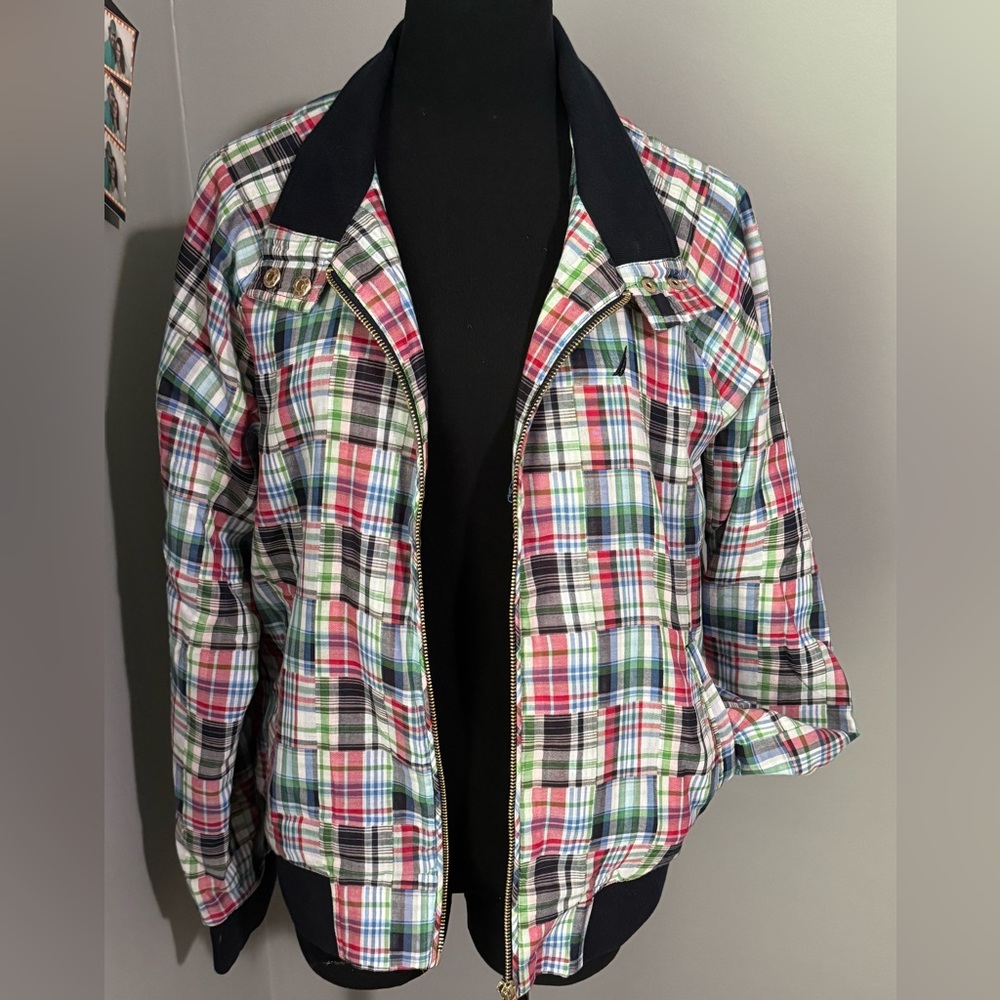Women's Patchwork Plaid-Print Cotton Bomber